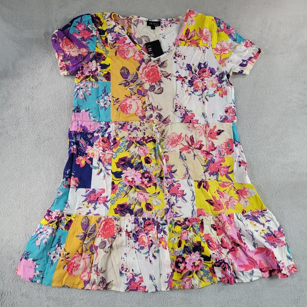 En/Kay By Navleen Multicolor Floral Patchwork Mini Dress Size Large